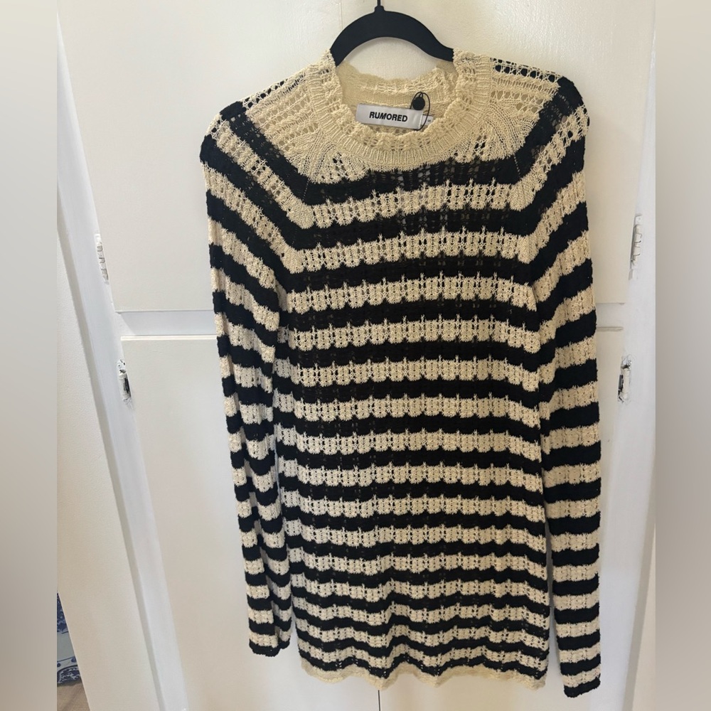 Rumored Black & Cream Striped Mini Dress